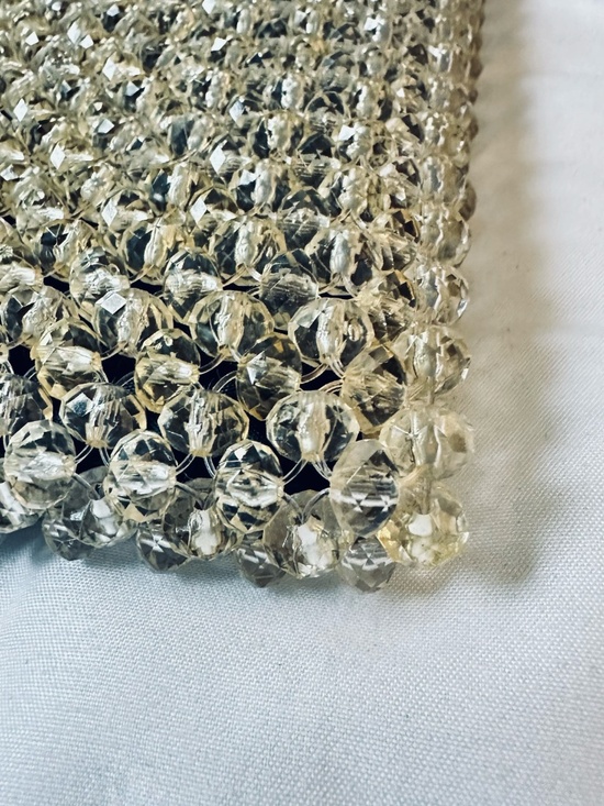 Vintage Crystal Fishnet Mesh Clutch Champagne Beaded Evening Bag Wedding Bridal - Picture 11 of 12